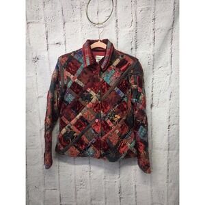 Coldwater Creek Tapestry Red Patchwork Jacket‎ Velvet Petite M Art To Wear
